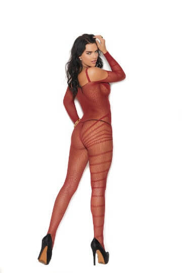 cold shoulder long sleeve bodystocking elegant moments vivace lingerie burgundy back