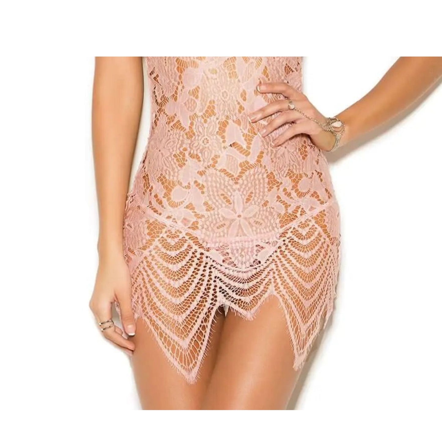 Pink eyelash lace trim detail of a sexy ladies lingerie set.