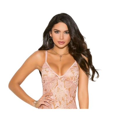 Front close up image of an eyelash lace babydoll worn by model
