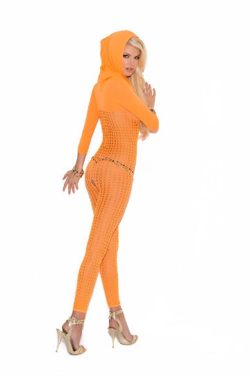 Neon Orange Hooded Bodystocking